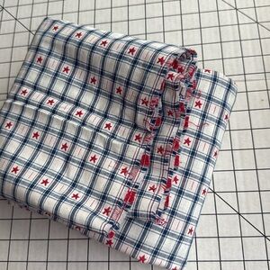 Vintage Patriotic Cotton Fabric – 3.5 Yards x 58” – Blue Plaid with Red Stars